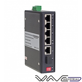 Unmanaged industrial switch, 4x 100/1000TX (RJ-45 PoE), 1x 100/1000TX, 1x 1000FX SFP (Wave Industrial WO-IS-M1GF5GT-4POE)