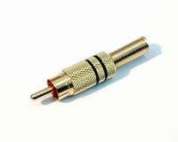 RCA male connector, for cable 5 mm, gold, black 
