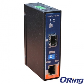 IGMC-111GPB, Industrial mini Gigabit Ethernet to fiber media converter, DIN, 1x 100/1000TX (RJ-45) + 1x 100/1000FX (SFP) 