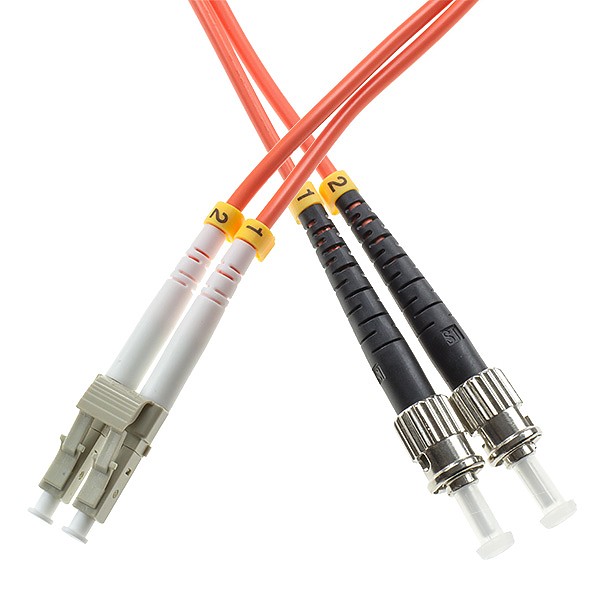Fiber optic patch cord, LC/UPC-ST/UPC, MM, 50/125 duplex, OM2 fiber 3.0mm, 15m