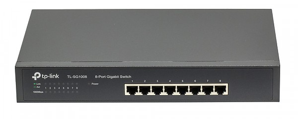 Unmanaged switch,  8x 10/100/1000 RJ-45, 11.6", 19" Rack-mounting Bracket (TP-Link TL-SG1008) 