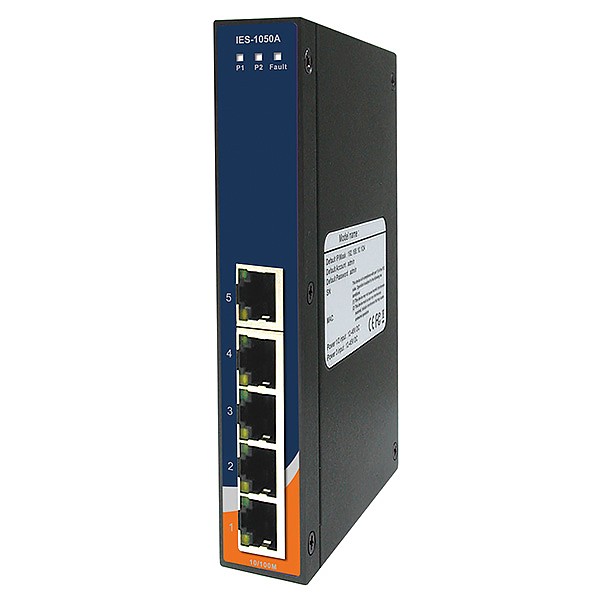 IES-1050A, Unmanaged switch, DIN, 5x 10/100 RJ-45, slim housing 
