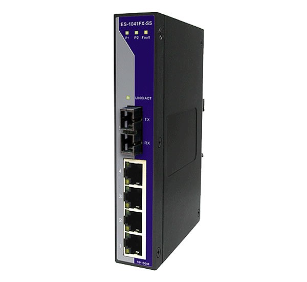 IES-1041FX-SS-SC, Industrial Slim Type 5-port Unmanaged Ethernet Switch, DIN, 4x 10/100 RJ-45 + 1x 100 SM SC, slim housing