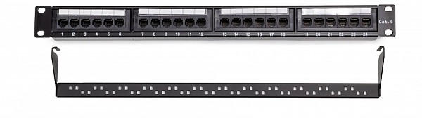 Patch panel, 24-port, UTP, cat. 6, 1U, 19", Dual block, w/cable holder 