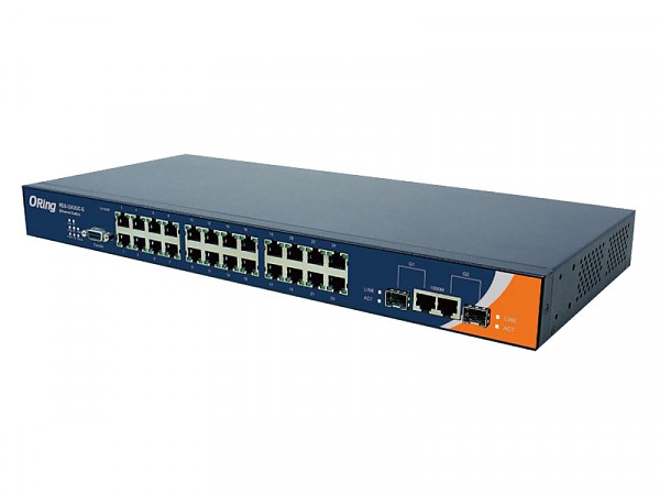 Managed switch, 24x 10/100Base-T(X) RJ45 Ports + 2x 10/100/1000 COMBO Ports with SFP, O/Open-Ring <10ms (ORing RES-3242GC-EU) 