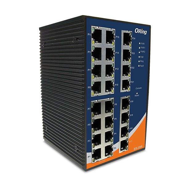 IES-3240, Industrial 24-port managed Ethernet switch, DIN, 16x 10/100 RJ-45, O/Open-Ring <10ms