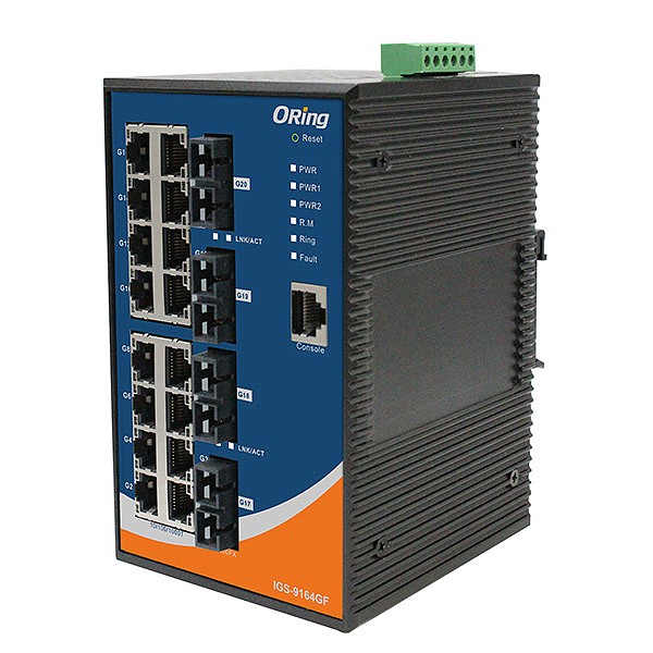 Managed switch, 16x 10/1000 RJ-45 + 4x1000 MM SC, O/Open-Ring <30ms (ORing IGS-9164GF-MM-SC) 