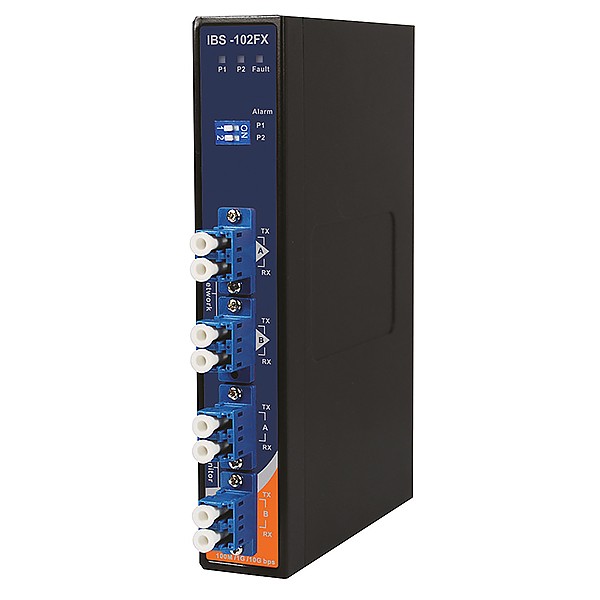IBS-102FX-MM-LC, Industrial 2-port optical bypass switch for fiber optical network with 4xLC duplex Connector, DIN