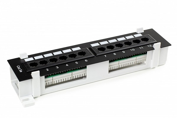 12 port patch panel, UTP, cat. 5e, wall-mounted, dual-block type