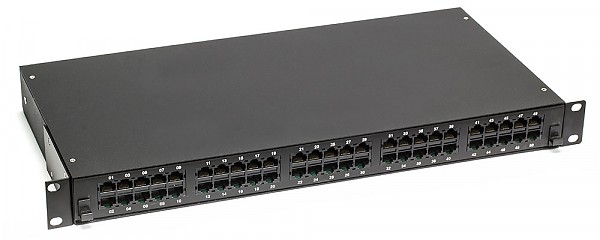Patch panel, 50-port, UTP, cat. 3, 1U, 19", Krone type 8p8c connectors, rail 