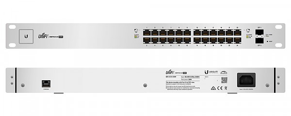 Managed switch, 24x 10/1000 RJ-45, 2x SFP, PoE+, 19" (Ubiquiti UniFi US-24-250W) 