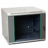 Wall-mounted 19" rack cabinet, 12U, glass door, 600mm d., flat pack