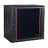 Wall-mounted 19" rack cabinet, 12U, glass door, 600mm d., black