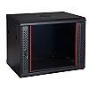 Wall-mounted 19" rack cabinet,  9U, glass door, 600mm d., black