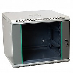 Wall-mounted 19" cabinet, 12U, glass door, 590x600x600 mm, flat pack