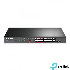 Unmanaged switch, 16x 10/100 RJ-45, 2x Combo Gigabit, PoE, 19" Rack-mounting Bracket (TP-Link Mercusys MS118CP)
