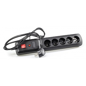 Power surge protector, 5 outlets (french type), 1.5 m, grey