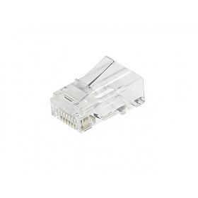 Modular male connector, 8P8C (RJ-45), round, solid, cat. 5e, throughconnector (EZ type)