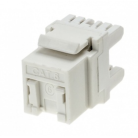 Keystone connector 8p8c, unshielded, cat. 6, 180°, white, w/dust cover