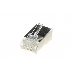 Modular male connector, 8P8C (RJ-45), round, solid, shielded, cat. 5e, throughconnector (EZ type)