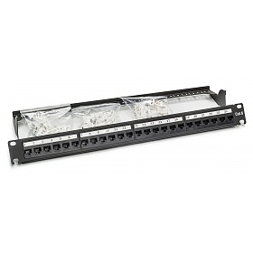 Patch panel, 24-port, UTP, cat. 6, 1U, 19", toolless, w/cable holder
