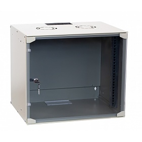 Wall-mounted 19" rack cabinet, 9U, glass door, 400mm d.