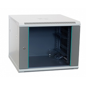 Wall-mounted 19" rack cabinet,  9U, glass door, 600mm d.