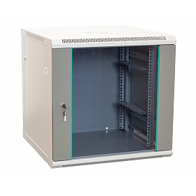 Wall-mounted 19" cabinet, 12U, glass door, 590 x 600 x 600 mm