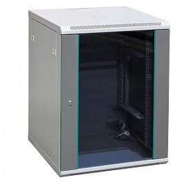 Wall-mounted 19" rack cabinet, 15U, glass door, 600mm d.