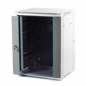 Wall-mounted 19" rack cabinet, 15U, glass door, 540mm d.