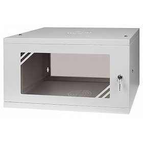 Wall-mounted 19" rack cabinet, 4U, glass door, 350mm d., flat pack