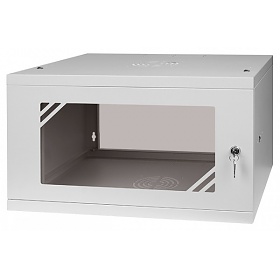 Wall-mounted 19" rack cabinet, 4U, glass door, 450mm d., flat pack