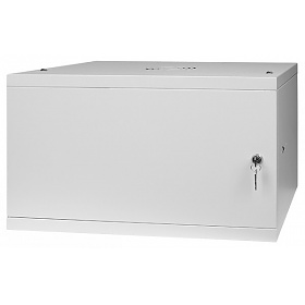 Wall-mounted 19" rack cabinet, 6U, steel door, 450mm d., flat pack