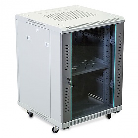 15U rack cabinet, floor standing, rack 19", glass door, 600mm d.