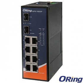 ORing IGPS-1082GP-24V, Industrial Unmanaged switch, 8x 10/1000 RJ-45 PoE + 2x 1000 SFP, slim housing