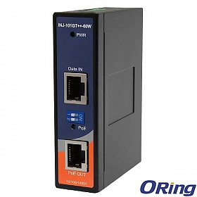 ORing INJ-101GT++-60W, Industrial Gigabit High Power Injector, 1x10/1000 RJ-45 PoE + 1x10/1000 RJ-45