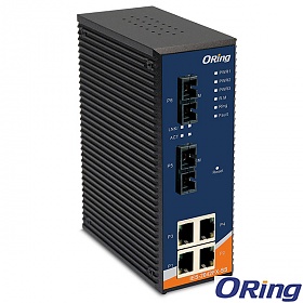 IES-2042FX-SS-SC, Industrial 6-port lite-managed Ethernet switch, DIN, 4x 10/100 RJ-45 + 2x 100 SM SC, O-Ring <10ms