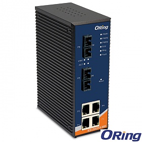 IPS-2042FX-MM-SC, Industrial 6-port lite-managed PoE Ethernet switch, DIN, 4x 10/100 RJ-45 PoE + 2x 100 MM SC, O-Ring <10ms