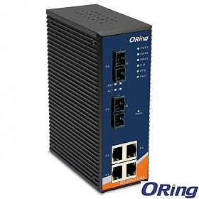 IPS-2042FX-SS-SC, Industrial 6-port lite-managed PoE Ethernet switch, DIN, 4x 10/100 RJ-45 PoE + 2x 100 SM SC, O-Ring <10ms