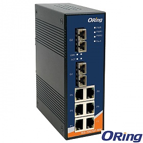 IES-1062GF-MM-SC, Industrial 8-port Unmanaged Ethernet Switch, DIN, 6x 10/100 RJ-45 + 2x 1000 MM SC
