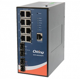 Managed switch, 8x 10/1000 RJ-45 PoE + 2x100/2,5G SFP + 2x1G/10G SFP, O/Open-Ring <30ms (ORing IGPS-9822DGP+)