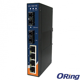 IES-1042FX-SS-SC, Industrial Slim Type 6-port Unmanaged Ethernet Switch, DIN, 4x 10/100 RJ-45 + 2x 100 SM SC, slim housing