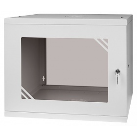 Wall-mounted 19" cabinet, 9U, glass door, 452x523x450 mm, flat pack