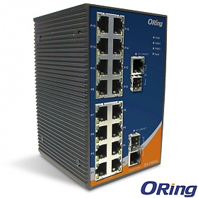 IES-1162GC, Industrial 18-port unmanaged Ethernet switch, DIN, 16x 10/100 RJ-45 + 2x SFP