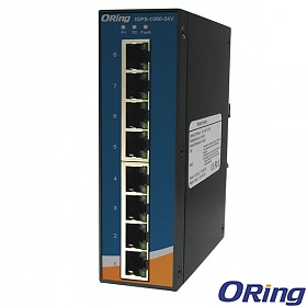 IGPS-1080-24V, Industrial 8-port unmanaged Gigabit PoE Ethernet switch, DIN, 8x 10/1000 RJ-45 PoE, slim housing