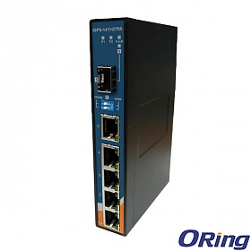 IGPS-1411GTPA, Industrial Unmanaged switch, DIN, 4x 1G RJ-45 PoE, 1x 1G RJ-45, 1x 1G SFP socket, slim housing