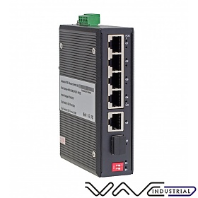 Unmanaged industrial switch, 4x 100/1000 RJ-45 PoE, 1x 100/1000 RJ-45, 1x 1000 SFP (Wave Industrial WO-IS-M1GF5GT-4POE)