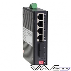 Unmanaged industrial switch, 4x 100/1000 RJ-45 PoE, 1x 100/1000 RJ-45, 1x 1000 SFP (Wave Industrial WO-IS-M2GF4GT-4POE-M)