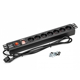 Power distribution unit, 19" rackmount, 7 outlets, on/off switch, breaker, 1.8m