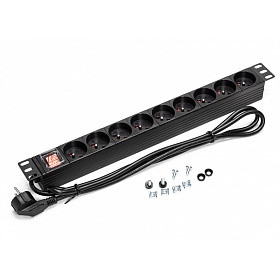 Power distribution unit, 19" rackmount, 9 outlets, on/off switch, 1.8m